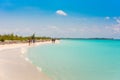 Sandy beach Playa Paradise of the island of Cayo Largo, Cuba. Copy space for text. Royalty Free Stock Photo