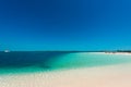 Sandy beach Playa Paradise of the island of Cayo Largo, Cuba. Copy space for text. Royalty Free Stock Photo