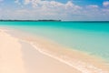 Sandy beach Playa Paradise of the island of Cayo Largo, Cuba. Copy space for text. Royalty Free Stock Photo