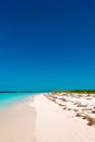 Sandy beach Playa Paradise of the island of Cayo Largo, Cuba. Copy space for text. Vertical. Royalty Free Stock Photo