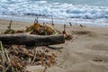 Sandy beach polluted by garbage in Spain