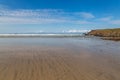 The sandy beach at Polzeath on the North Cornish Coast, on a sunny day Royalty Free Stock Photo