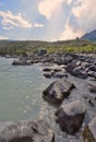 Sandy beach on the river Katun, Altai Mountains Siberia, Russia