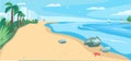 Sandy beach and sea flat color vector illustration Royalty Free Stock Photo