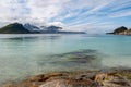 Sandy beach with mountains, Lofoten, Norway