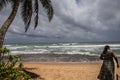 A sandy beach with stormy clouds Royalty Free Stock Photo