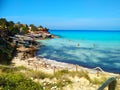 Sandy beach for summer balearic holidays in cala saona in formentera island Royalty Free Stock Photo
