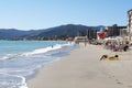Sandy Beach and Sunbathers, Savona, Liguria, Italy