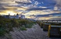 Sandy beach and traditional wooden beach chairs on Binz of the island RÃÂ¼gen, Northern Germany, on the coast of Baltic Sea Royalty Free Stock Photo