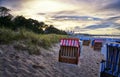 Sandy beach and traditional wooden beach chairs on Binz, Northern Germany, on the coast of Baltic Sea. RÃÂ¼gen Royalty Free Stock Photo