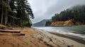 Majestic Beach And Waterfall In The Enchanting Forest