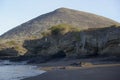 Sandy beach and volcano on Puerto Egas, Santiago Island, Galapagos Islands Royalty Free Stock Photo