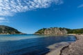 Sandy beaches of Peloponnese, white sand beach Voidokilias near Pylos, Greece Royalty Free Stock Photo