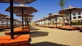 Sandy beaches with umbrella and sunbeds in Egypt