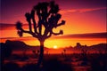 Sandy Desert Landscape, Tragic Mexican Sunset, Cactus Silhouettes on Red Background, Generative Ai Illustration Royalty Free Stock Photo