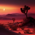 Sandy Desert Landscape, Tragic Mexican Sunset, Cactus Silhouettes on Red Background, Generative Ai Illustration Royalty Free Stock Photo