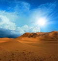 Sandy desert at sunset time Royalty Free Stock Photo