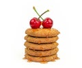 Sandy dough cookies with maple syrup and cherries