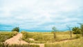 Sandy dunes and grass in New Buffalo, Michigan on the lake