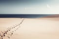 Sandy dunes on the shore of the sea bay. Footprints on the sand Royalty Free Stock Photo