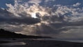 Sandy Long Beach near Tofino, Pacific Rim National Park Reserve on Vancouver Island, Canada with dramatic sky in the morning. Royalty Free Stock Photo