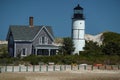 Sandy Neck Lighthouse atlantic ocean cape cod barnstable houses Royalty Free Stock Photo