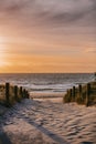 Sandy path the sunset on Grange Beach, South Australia Royalty Free Stock Photo