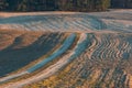 Sandy rural road and plowed fields Royalty Free Stock Photo