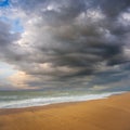 sea beach at the storm under dense clouds