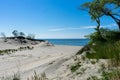 Sandy seashore on a sunny summer day. beach sand and sea. Royalty Free Stock Photo