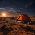 Sandy solitude Camping alone in barren desert, far from civilizations bustle