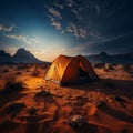 Sandy solitude Camping alone in barren desert, far from civilizations bustle