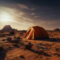 Sandy solitude Camping alone in barren desert, far from civilizations bustle