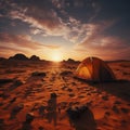 Sandy solitude Camping alone in barren desert, far from civilizations bustle
