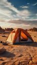 Sandy solitude Camping alone in barren desert, far from civilizations bustle