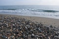 Sandy and stone beach. Mediterranean Sea.