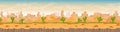 Sandy and stony hot desert panorama landscape cartoon vector illustration background