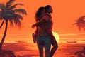 Sandy Sunset Piggyback: A Couples Beach Adventure Royalty Free Stock Photo