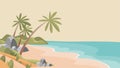 Sandy tropical beach vector flat illustration. Uninhabited desert island with blue sea and white sandy beach.