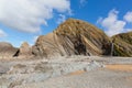 Sandymouth beach North Cornwall England UK with unusual beautiful rock formations near Bude Royalty Free Stock Photo