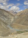 Sangam of the Zanskar and Indus rivers flowing through dry mountains in Nimmu Valley