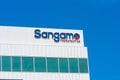 Sangamo sign and logo atop American biopharmaceutical company Sangamo Therapeutics