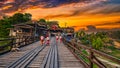 Sangkhla Buri Wooden Love Bridge on Sunset