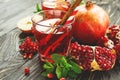 Sangria with apples, pomegranate, mint and cinnamon