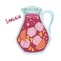 Sangria with ice. Jug with fruit alcoholic drink. Vector illustration Royalty Free Stock Photo