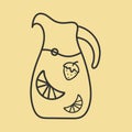 Sangria jar icon. Wine summer homemade cocktail with fruits, orange, strawberry. Outline isolated illustration