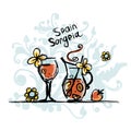 Sangria, spanish drink. Sketch for your design