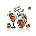 Sangria, spanish drink. Sketch for your design