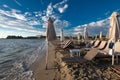 Sani beach, beds and umbrellas on Halkidiki Royalty Free Stock Photo