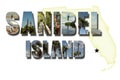 Sanibel Island Florida collage and map on white Royalty Free Stock Photo